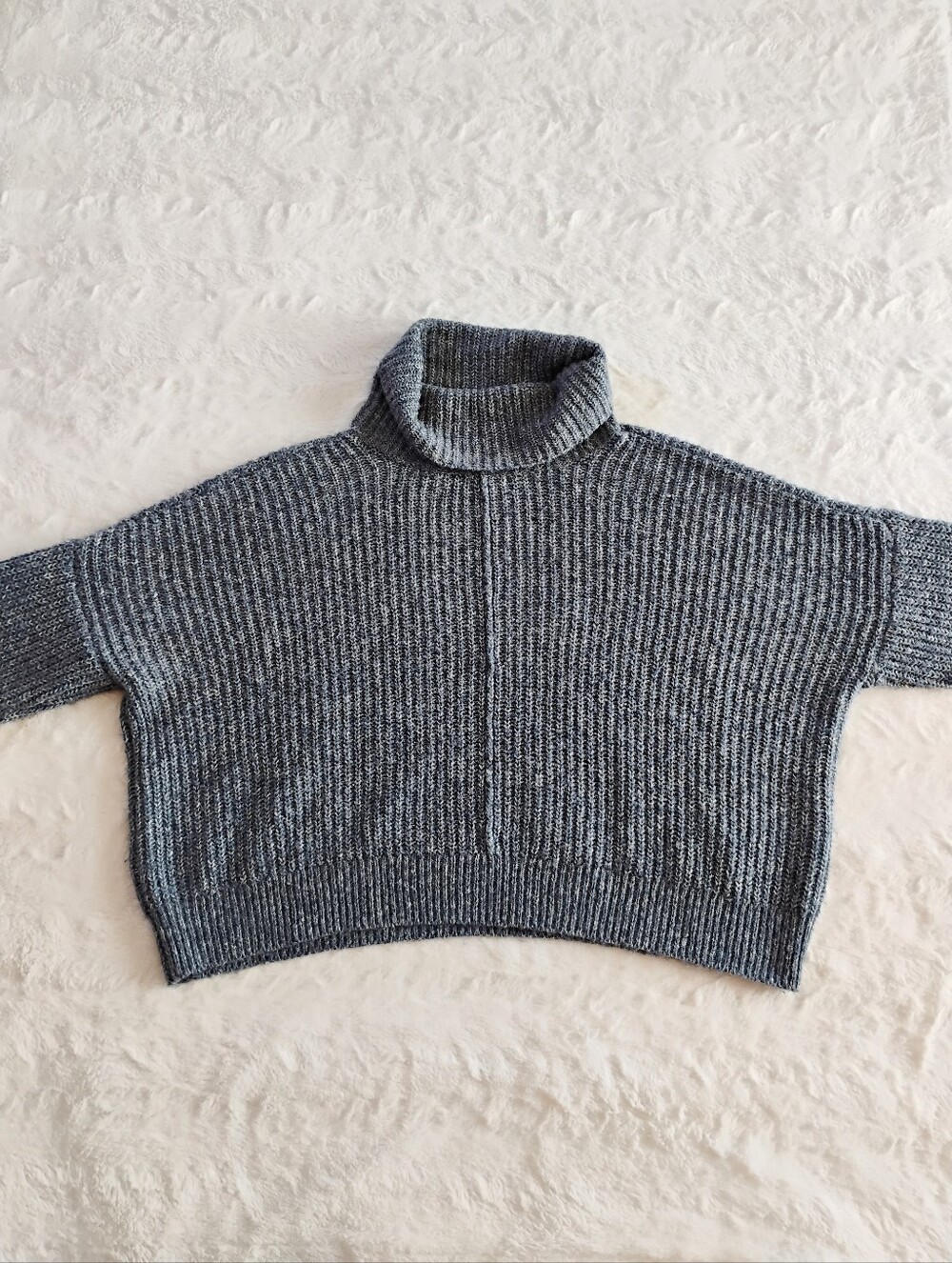 Lucky Brand Blue Marled Cropped Turtleneck Sweater